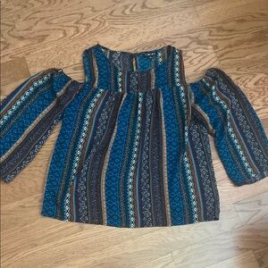 Tribal Blue Cold Shoulder Top